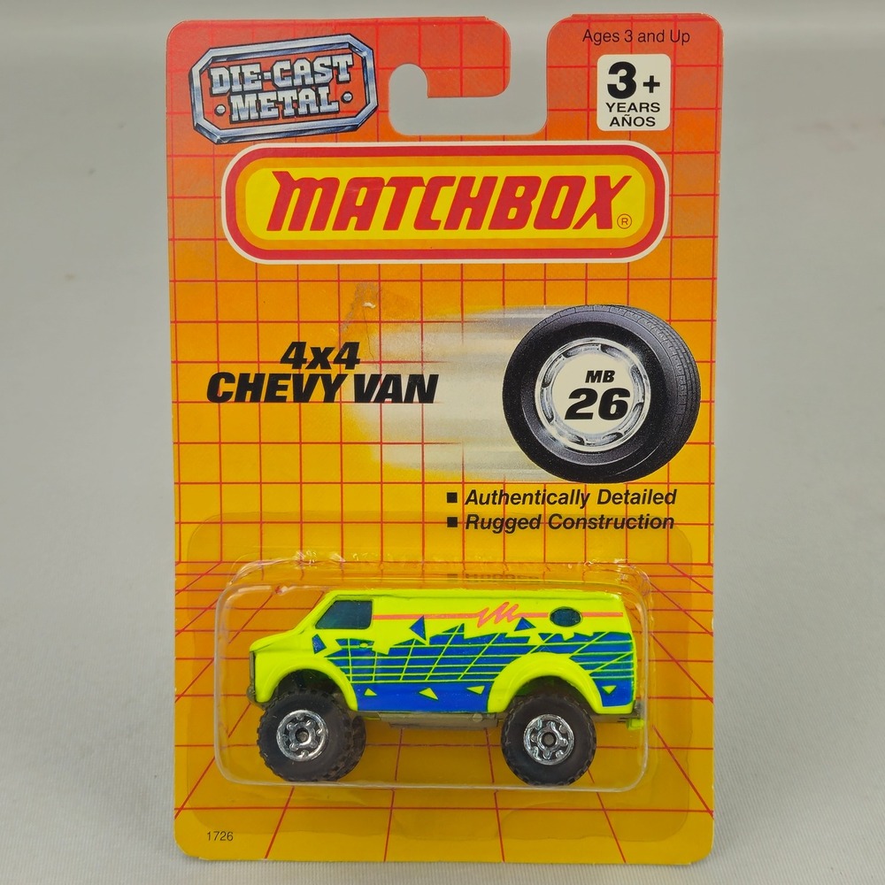 Matchbox 4x4 Chevy Van MB26 Neon Yellow Graphics DieCast 1992 Vintage NIP (K243)